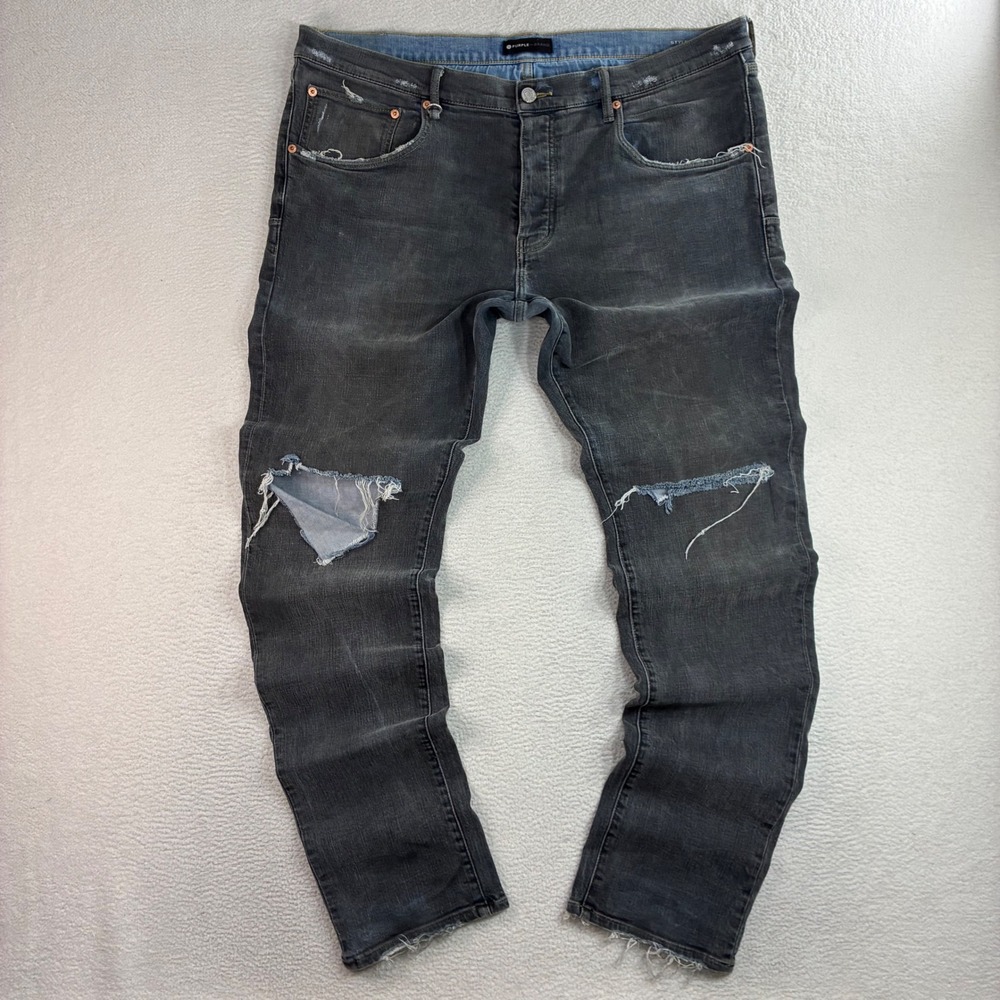 Purple Brand P001 Jeans Men 40x36 Gray Slim Fit Button Fly Distressed Denim